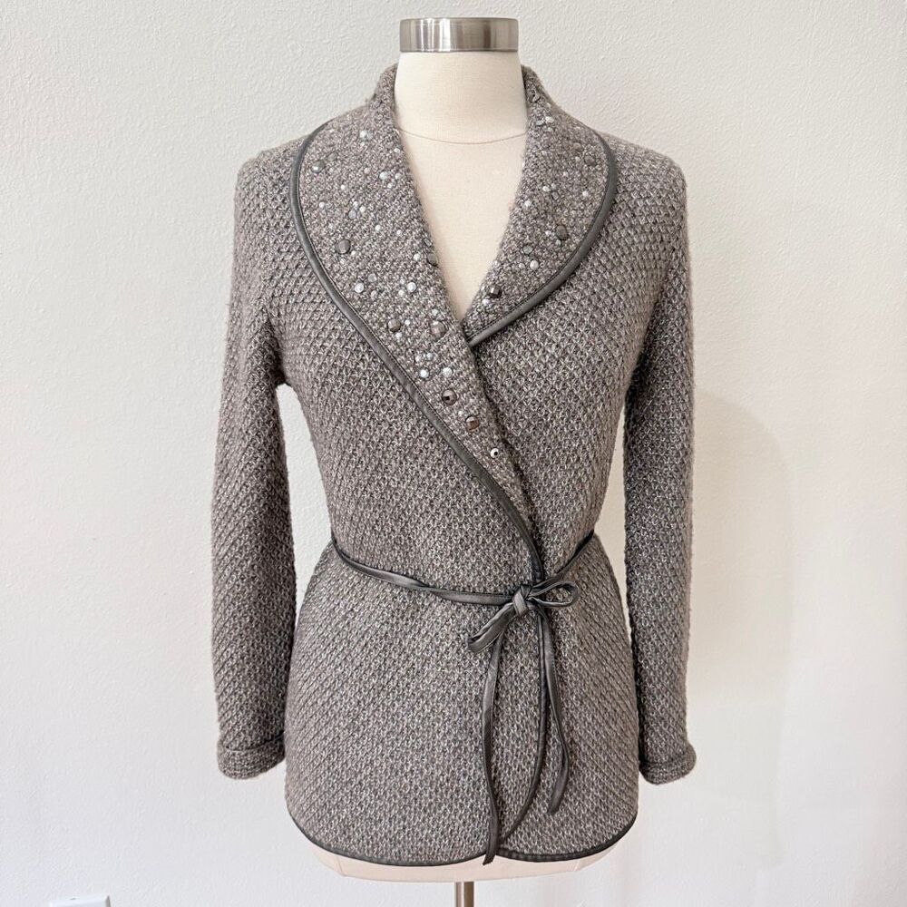 Chico's Embellished Tully Open Front Cardigan Size 0 Wool Acrylic Metallic